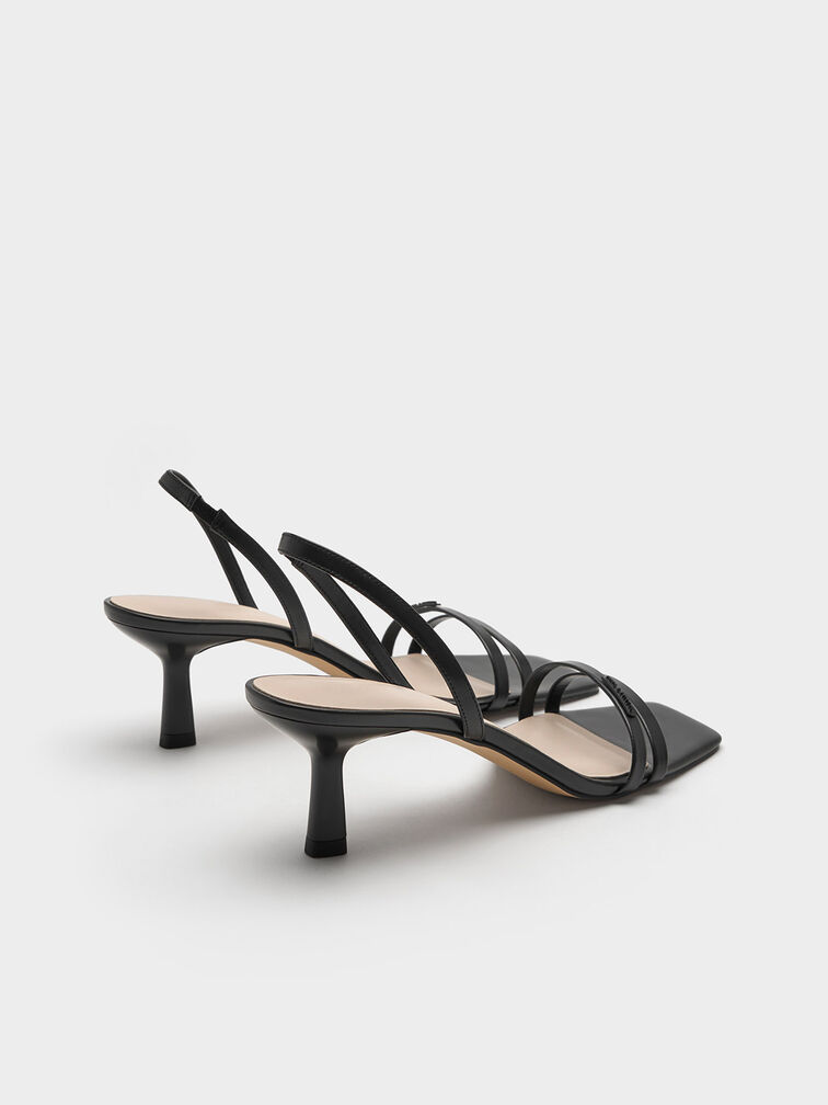Double Strap Slingback Heeled Sandals, Black, hi-res