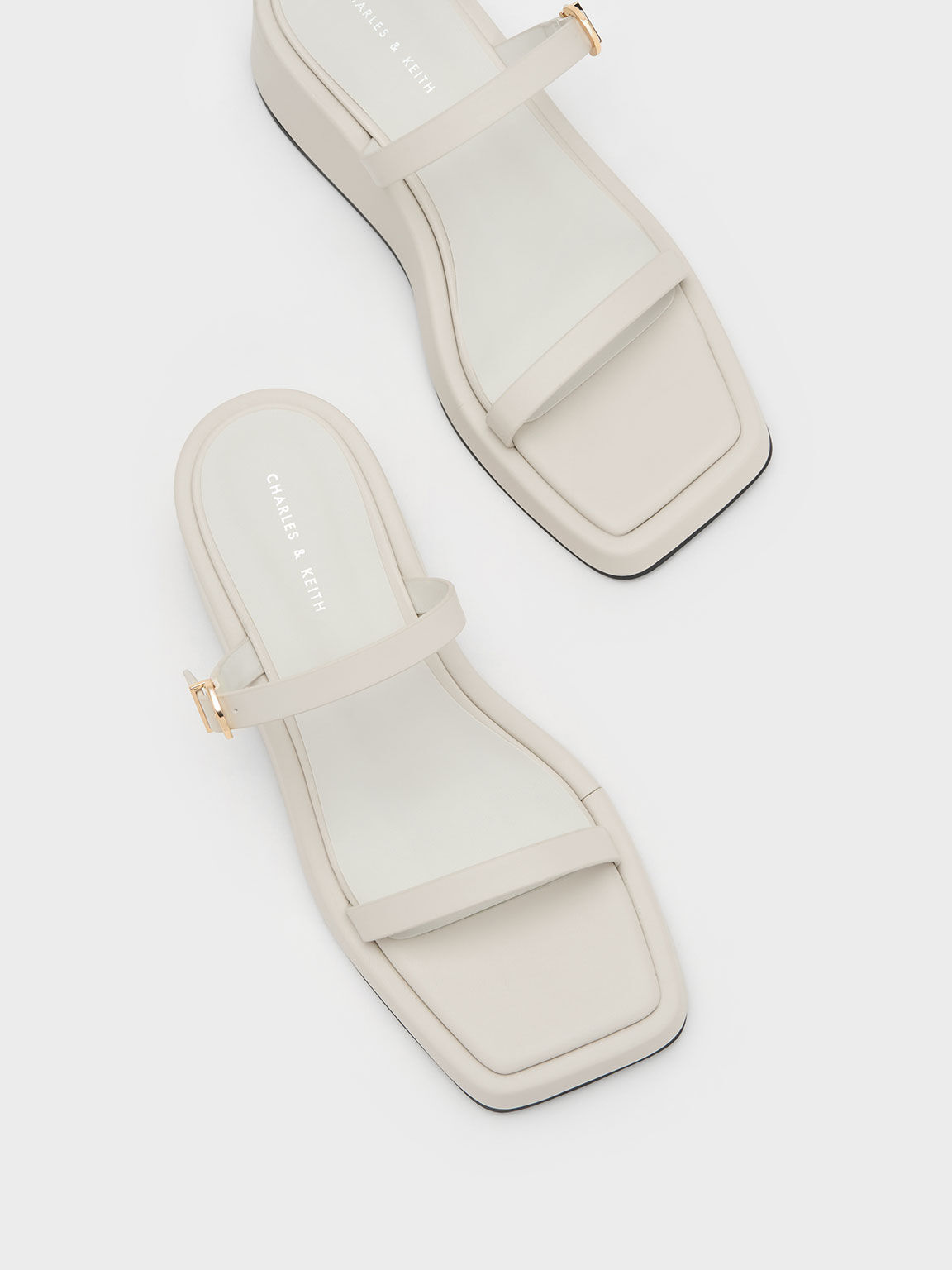 Square Toe Wedge Mules Chalk