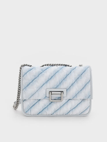 Neva Denim Panelled Chain-Strap Crossbody Bag, Light Washed Denim, hi-res
