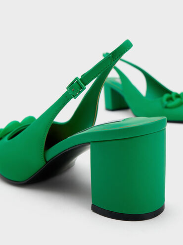 Chunky Chain-Link Slingback Pumps, Green, hi-res