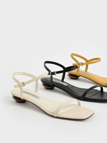 Sculptural Heel Ankle Strap Sandals, Mustard, hi-res