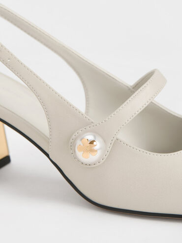 Pearl Embellished Trapeze-Heel Slingback Pumps, Chalk, hi-res