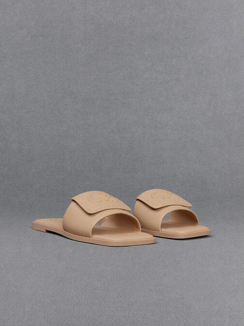 Leather Slide Sandals, Nude, hi-res