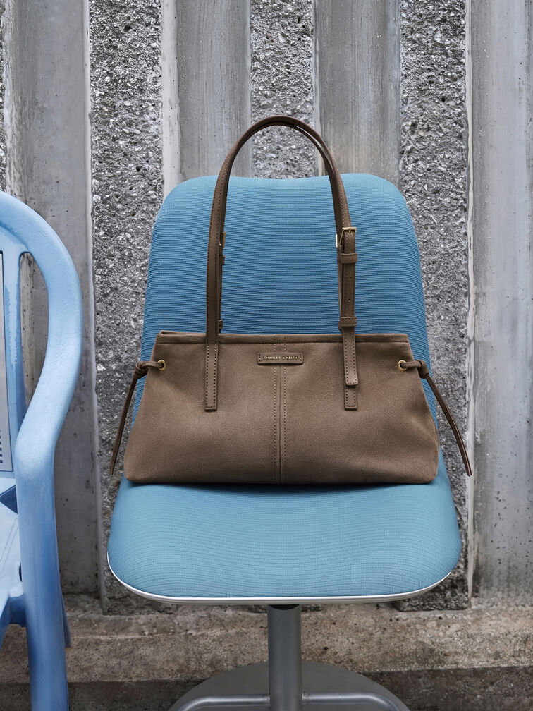Noane Elongated-Handle Shoulder Bag, Stone Grey, hi-res