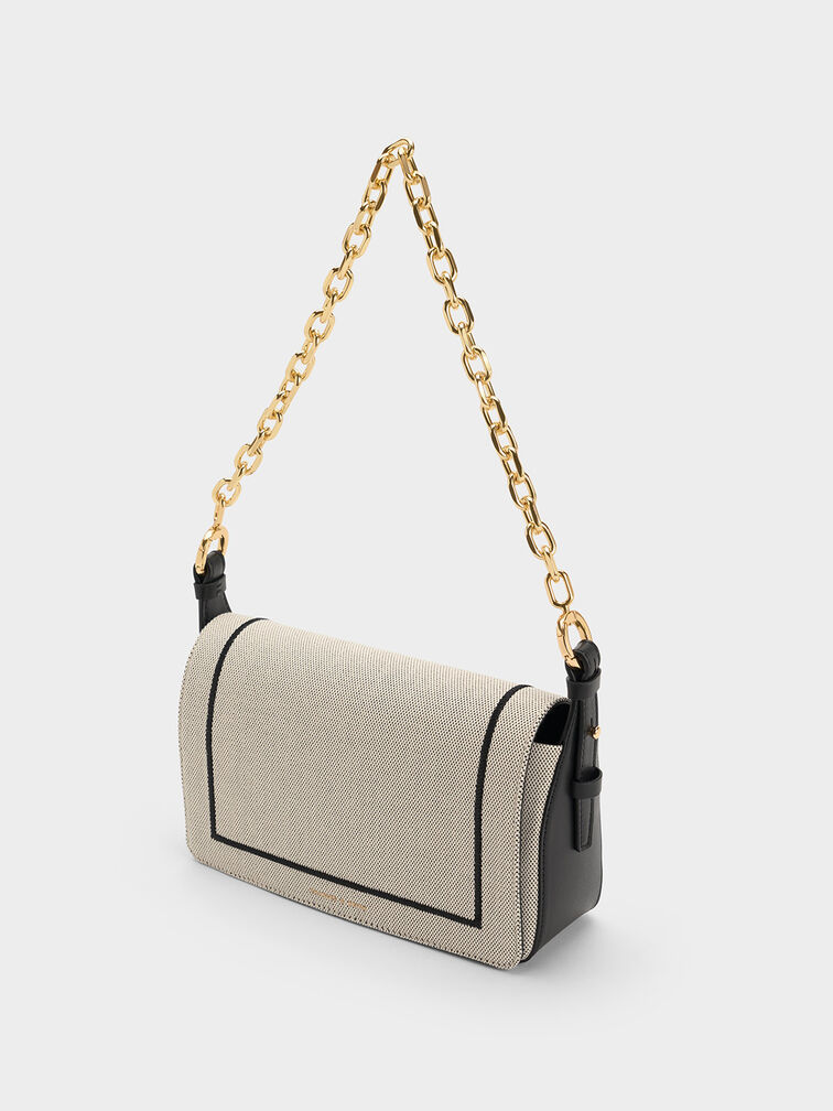 Astra Chain Handle Canvas Bag, Black Textured, hi-res