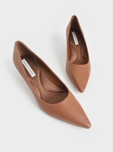 Pointed Kitten Heel Pumps, Brown, hi-res