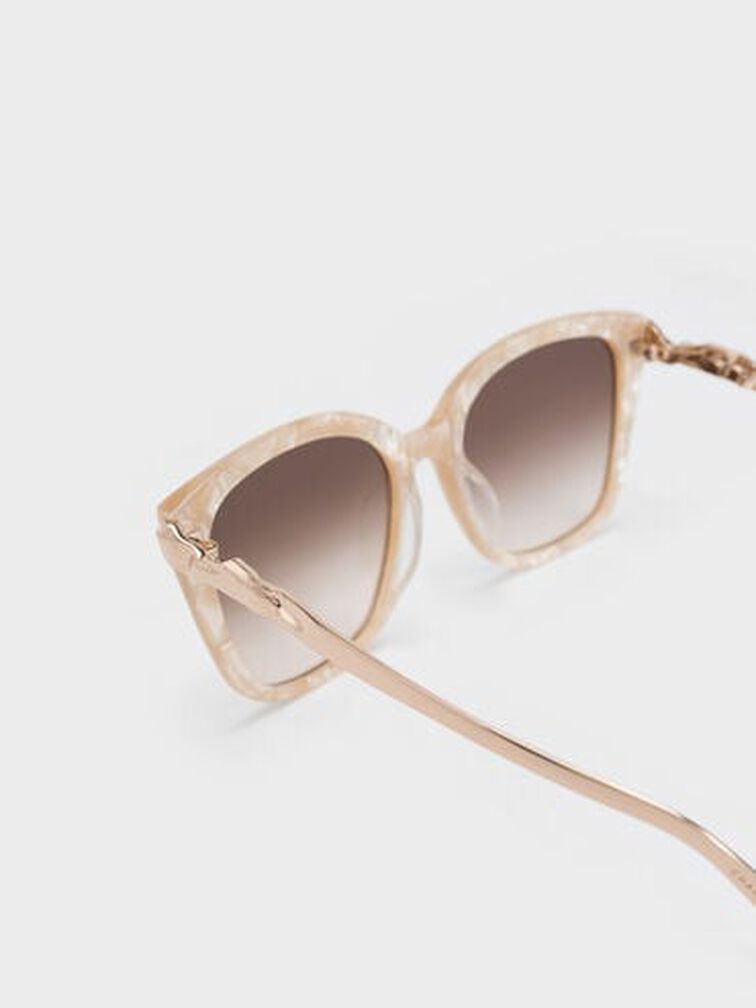 Oversized Square Acetate Sunglasses, Peach, hi-res