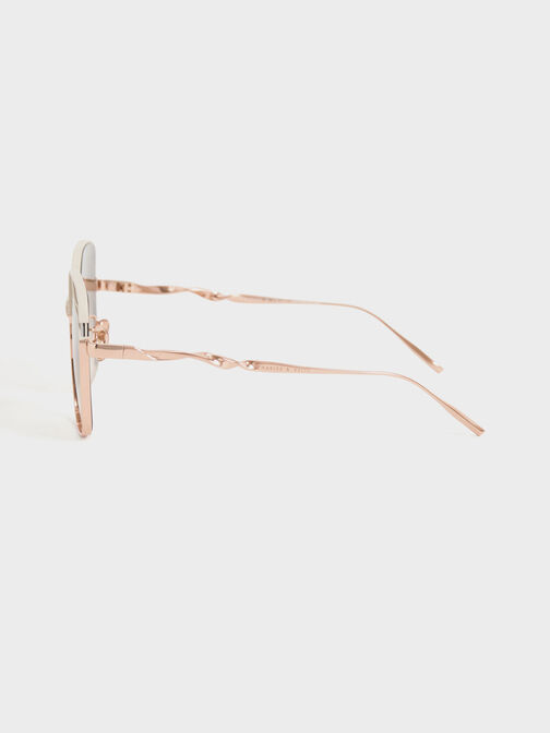 Wavy Wire-Frame Square Sunglasses, Cream, hi-res