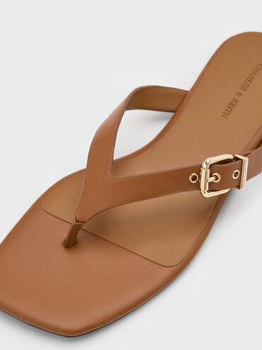 Buckled Thong Sandals, Cognac, hi-res