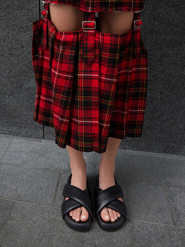 Lumi Crossover-Strap Slide Sandals, Black, hi-res