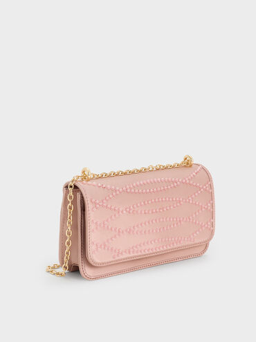 Satin Sequinned Chain-Handle Mini Bag, Ballerina Pink, hi-res