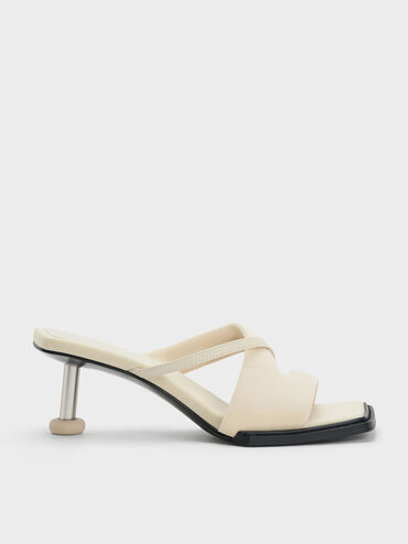 Crossover Sculptural Heel Sandals, Chalk, hi-res