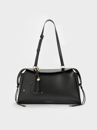 Haylen Braided-Charm Shoulder Bag, Black, hi-res