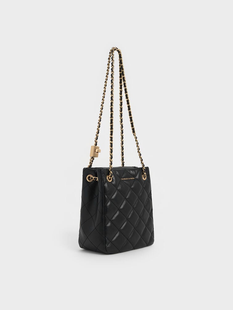 Alva Quilted Braided-Strap Shoulder Bag, Black, hi-res