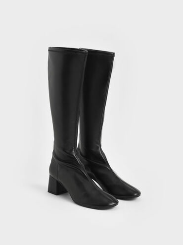 Block Heel Knee Boots, Black, hi-res