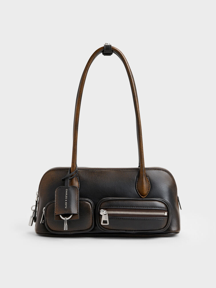 Ginevra Front-Pocket Shoulder Bag, Burnished Brown, hi-res