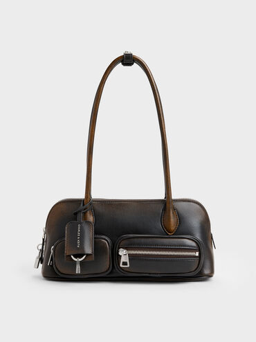 Ginevra Front-Pocket Shoulder Bag, Burnished Brown, hi-res