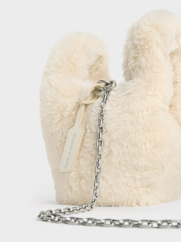Yama Furry Chain-Handle Bag, Cream, hi-res
