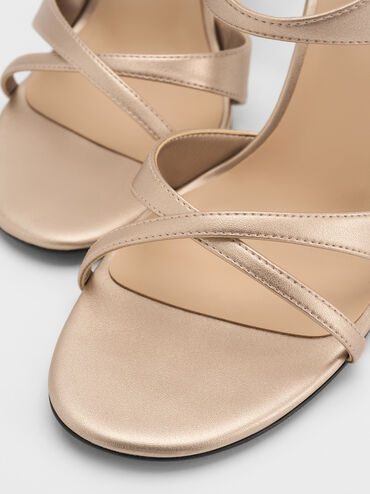 Metallic Crossover Stiletto Sandals, Champagne, hi-res