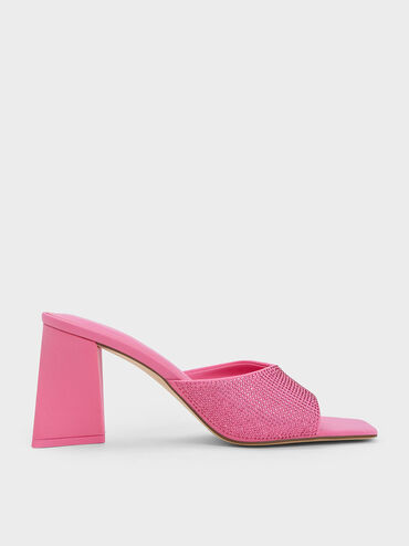 Gem-Embellished Geometric Mules, Pink, hi-res