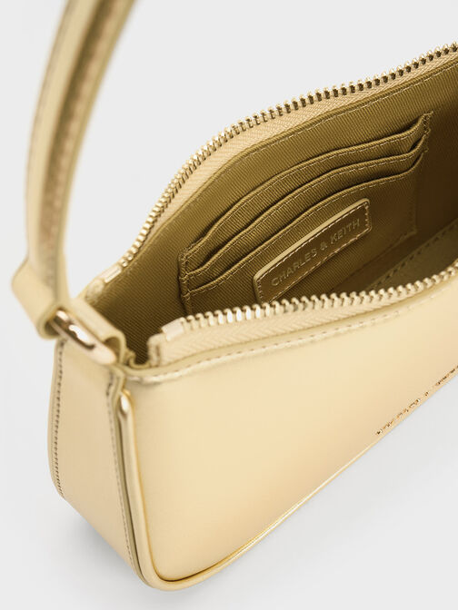 Metallic Curved Shoulder Bag, Gold, hi-res