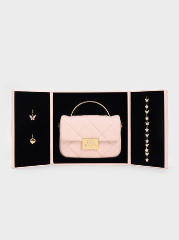 Quilted Boxy Top Handle Bag, Pink, hi-res