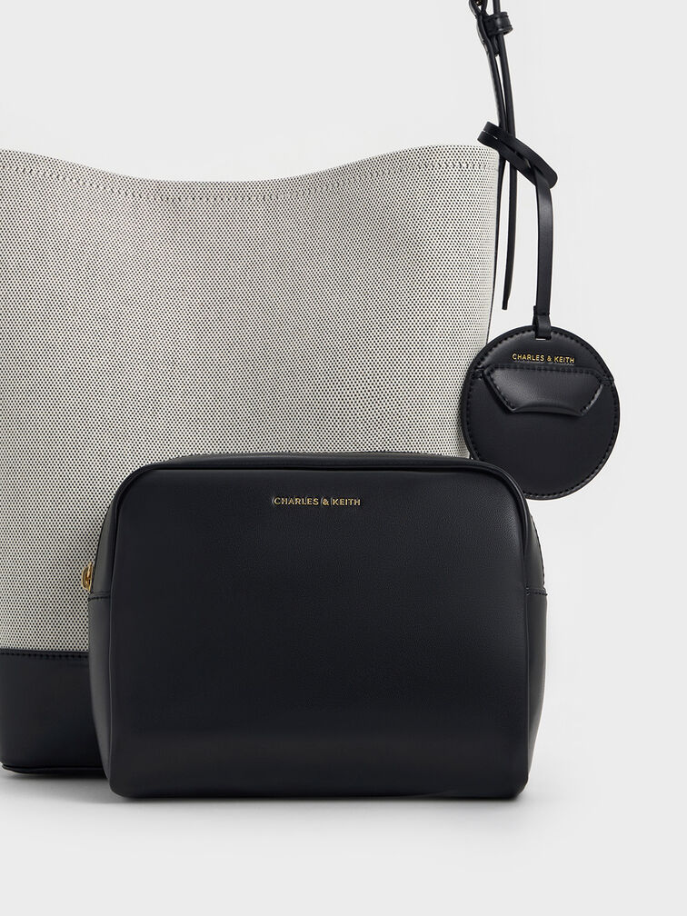 Enola Canvas Elongated Bucket Bag, Black, hi-res