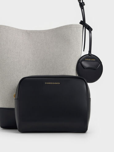 Enola Canvas Elongated Bucket Bag, Black, hi-res