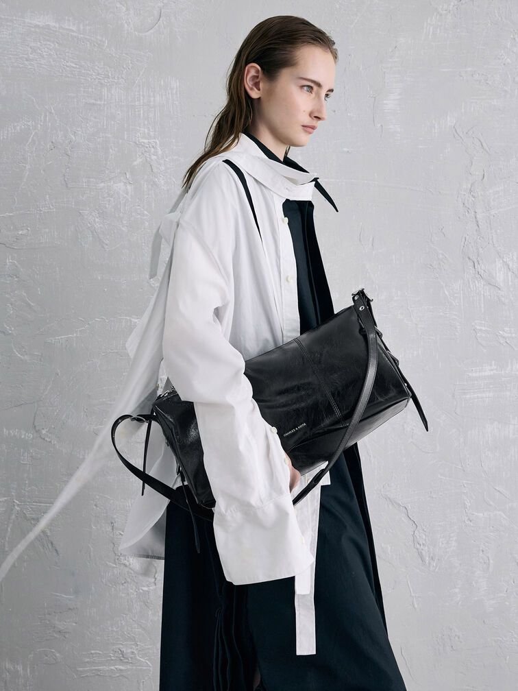 Bryna Panelled Grommet-Strap Crossbody Bag, Noir, hi-res