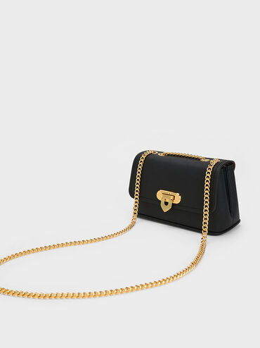 Alcott Push-Lock Chain Bag, Black, hi-res