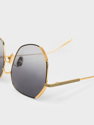 Geometric Wire-Frame Butterfly Sunglasses, Black, hi-res