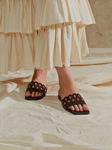 Cut-Out Slide Sandals, Maroon, hi-res