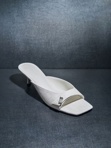 Griselda Croc-Effect Kitten-Heel Mules, Animal Print White, hi-res