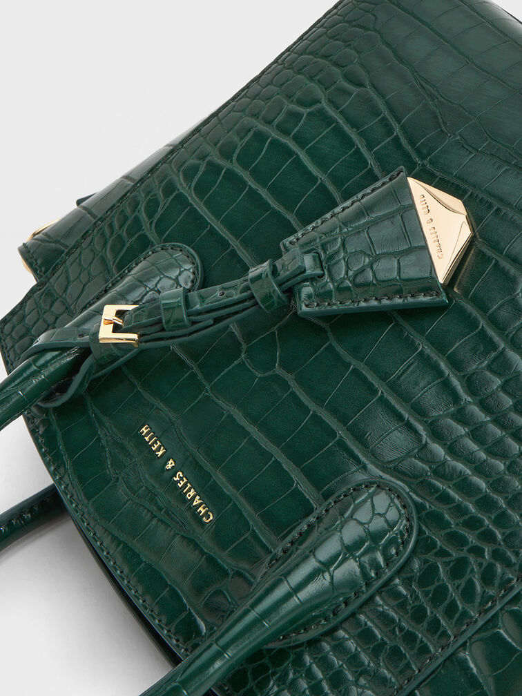Harper Croc-Effect Structured Top Handle Bag, Dark Green, hi-res