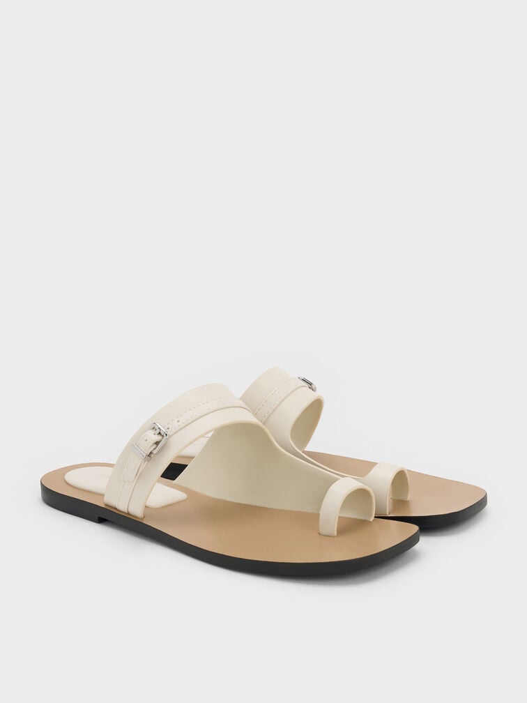 Buckled Toe-Ring Sandals, Chalk, hi-res