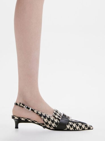 Gabine Leather Houndstooth Interlocking-Accent Slingback Pumps, Multi, hi-res