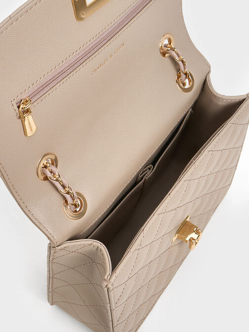 Cressida Quilted Chain Strap Bag, Taupe, hi-res