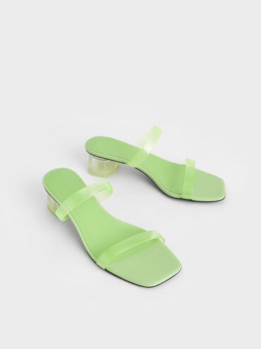 Double Strap See-Through Mules, Green, hi-res