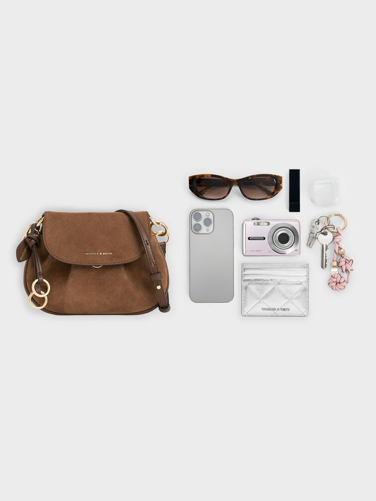 Britton Recycled Suede Ruched Saddle Bag, Mocha Brown, hi-res