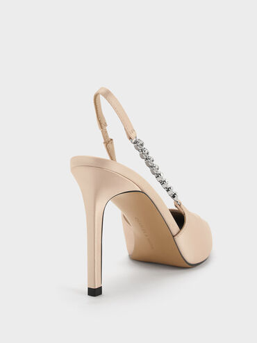 Flores Recycled Polyester Gem-Strap Slingback Pumps, Beige, hi-res
