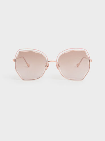 Cut-Out Wire-Frame Butterfly Sunglasses, Pink, hi-res
