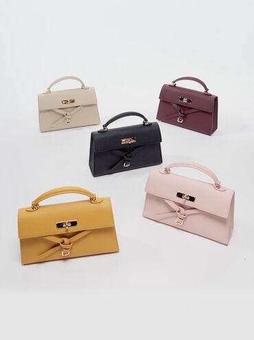 Tricha Knotted-Belt Top Handle Bag, Pink, hi-res