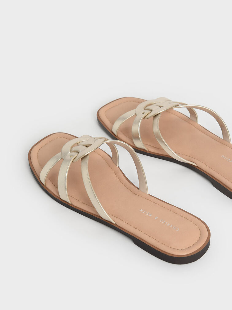 Ring Detail Metallic Strappy Flats, Gold, hi-res