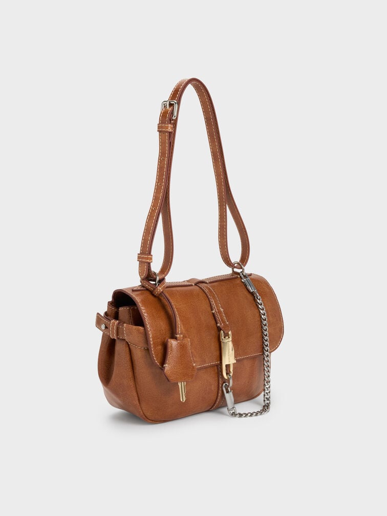 Delfina Chain Crossbody Bag, Distressed Tan, hi-res