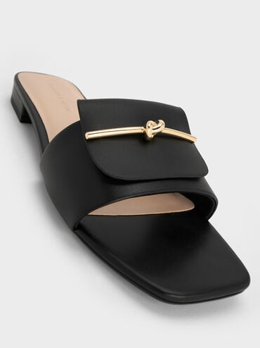 Knotted Accent Slide Sandals, Black, hi-res