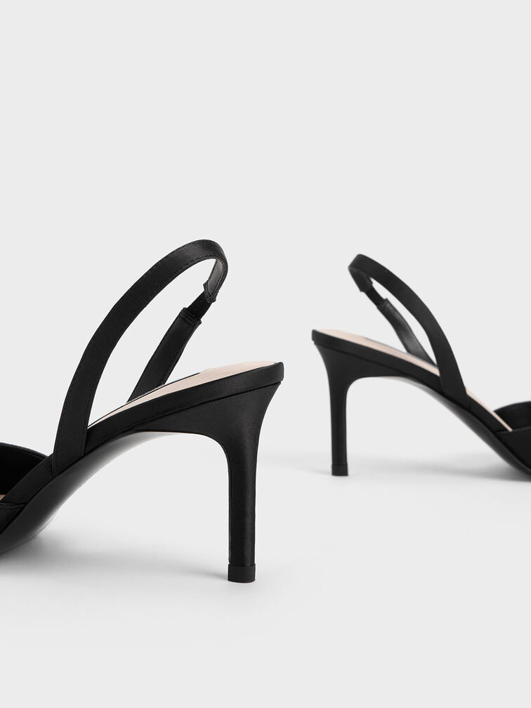 Twist Detail Satin Slingback Pumps, Black, hi-res