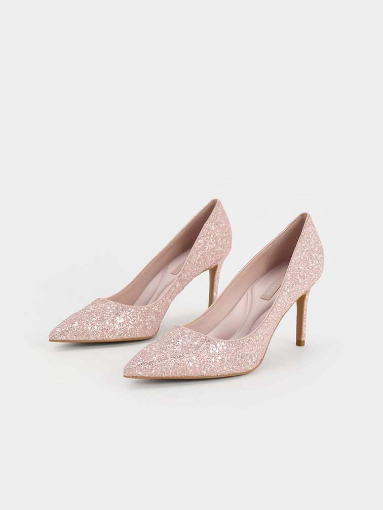 Emmy Glittered Pointed-Toe Pumps, Pink, hi-res