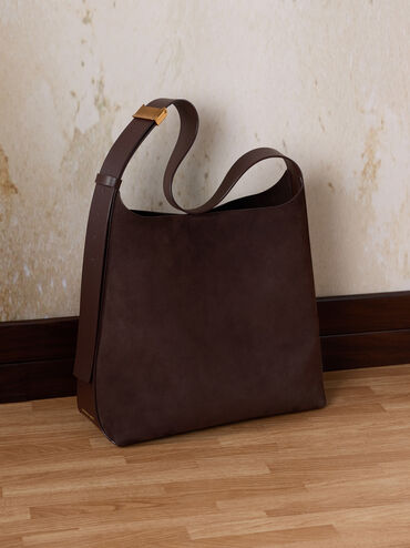 Edna Recycled Suede Tote Bag, Espresso Brown, hi-res