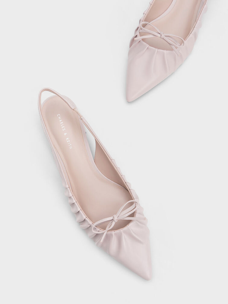 Bow Ruched Slingback Flats, Blush, hi-res