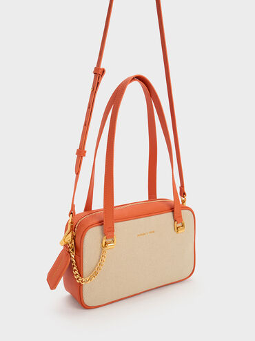 Avis Canvas Boxy Shoulder Bag, Orange, hi-res